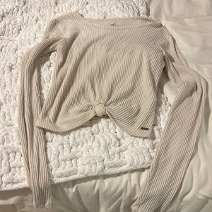 Beige super soft fabric fitted long tee with knot at the end